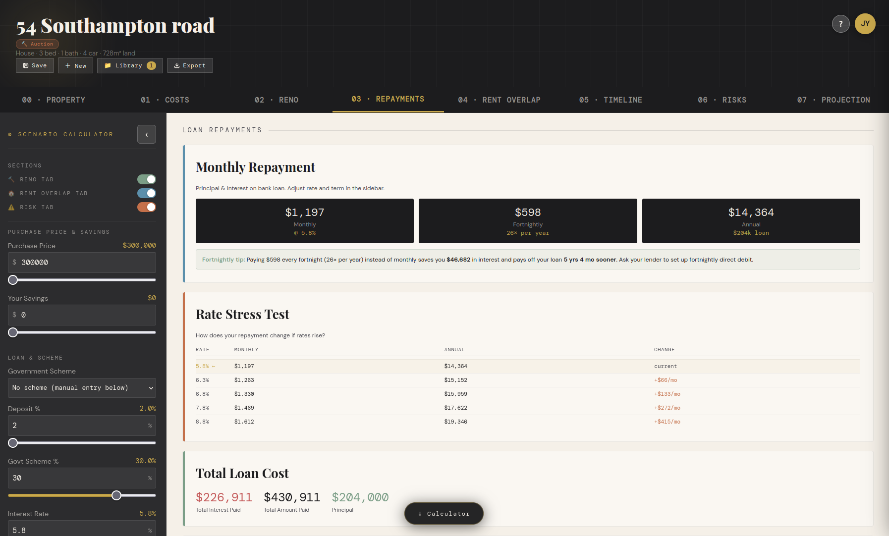 EquitySight desktop — repayments and amortisation table